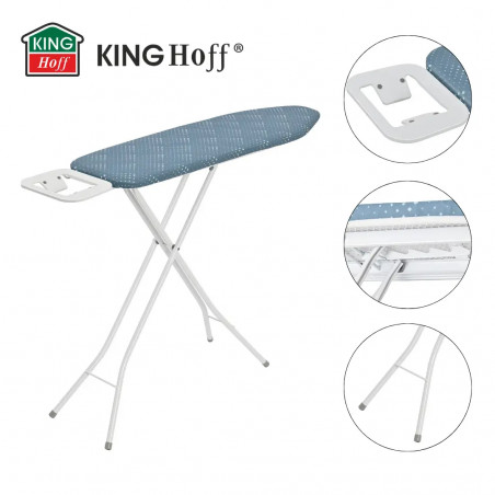 Маса за гладене Kinghoff KH 1938, 107.5x30.5 см, 4 позиции за регулиране, Поставка за ютия, Син