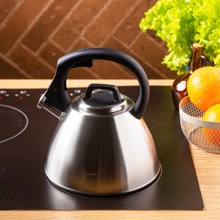 Свирещ чайник Klausberg KB 7951, 2.5 л, Неръждаема стомана, Топлоизолирана дръжка, Индукция, Матов инокс