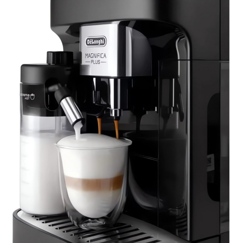 Кафеавтомат DeLonghi Magnifica PLUS ECAM 320.60.B, 1450W, 15 bar, 1.8l, 15 програми, 13 нива на смилане, TFT тъчскрийн, LatteCrema Hot, Опция за кафе на зърна, Черен