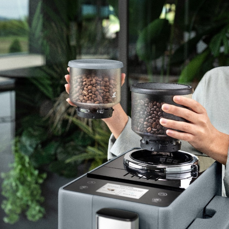 Еспресо машина DeLonghi Rivelia Pebble Grey EXAM440.55.G, 1450W, 19 bar, 1.4l, Тъчскрийн TFT, Twin Shot, Bean Adapt, 16 напитки, Каменно сиво