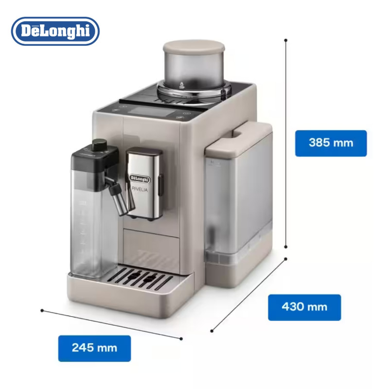 Еспресо машина DeLonghi Rivelia Sand Beige EXAM440.55.BG, 1450W, 19 bar, 1.4l, Тъчскрийн TFT, Twin Shot, Bean Adapt, LatteCrema Hot, 16 напитки, Бежов