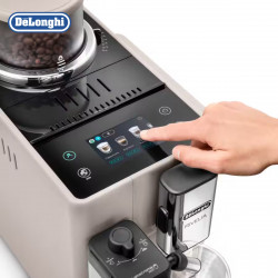Еспресо машина DeLonghi Rivelia Sand Beige EXAM440.55.BG, 1450W, 19 bar, 1.4l, Тъчскрийн TFT, Twin Shot, Bean Adapt, LatteCrema Hot, 16 напитки, Бежов