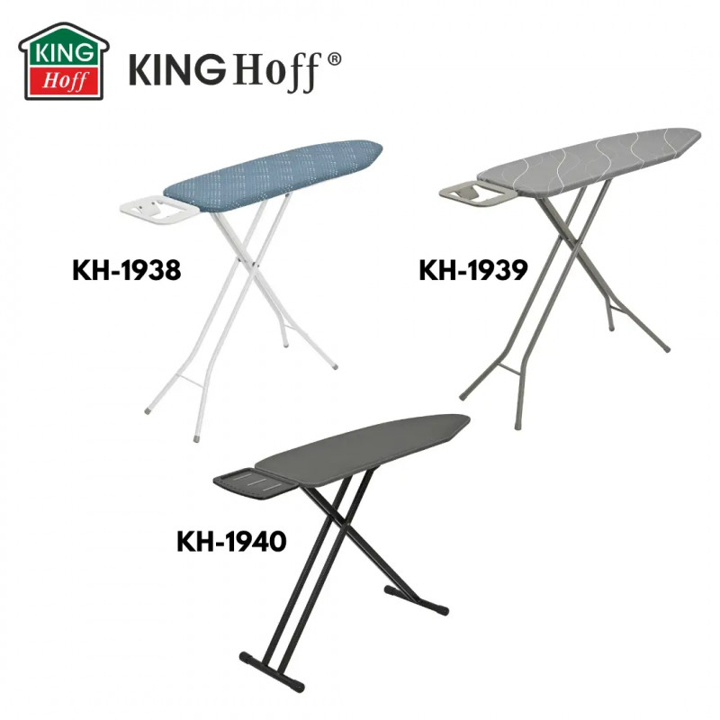 Маса за гладене Kinghoff KH 1939, 114x35.5 см, 7 позиции за регулиране, Поставка за ютия, Сив