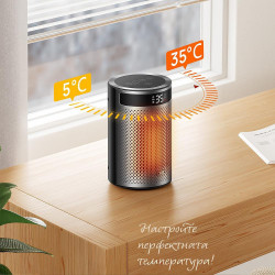 Вентилаторна печка DREO Atom 416, 1500 W, До 20 м2, 5 режима, HeatShield360, Таймер, Сив/Черен