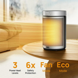 Вентилаторна печка DREO Atom 416, 1500 W, До 20 м2, 5 режима, HeatShield360, Таймер, Сив/Черен