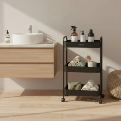 Подвижна етажерка Kinghoff KH 1941, 3 нива, 4 колелца въртящи се на 360 градуса, Черен