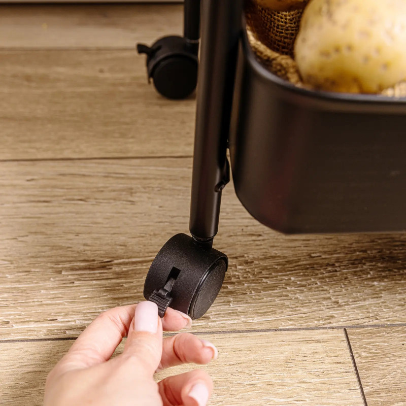 Подвижна етажерка Kinghoff KH 1941, 3 нива, 4 колелца въртящи се на 360 градуса, Черен