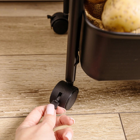 Подвижна етажерка Kinghoff KH 1941, 3 нива, 4 колелца въртящи се на 360 градуса, Черен