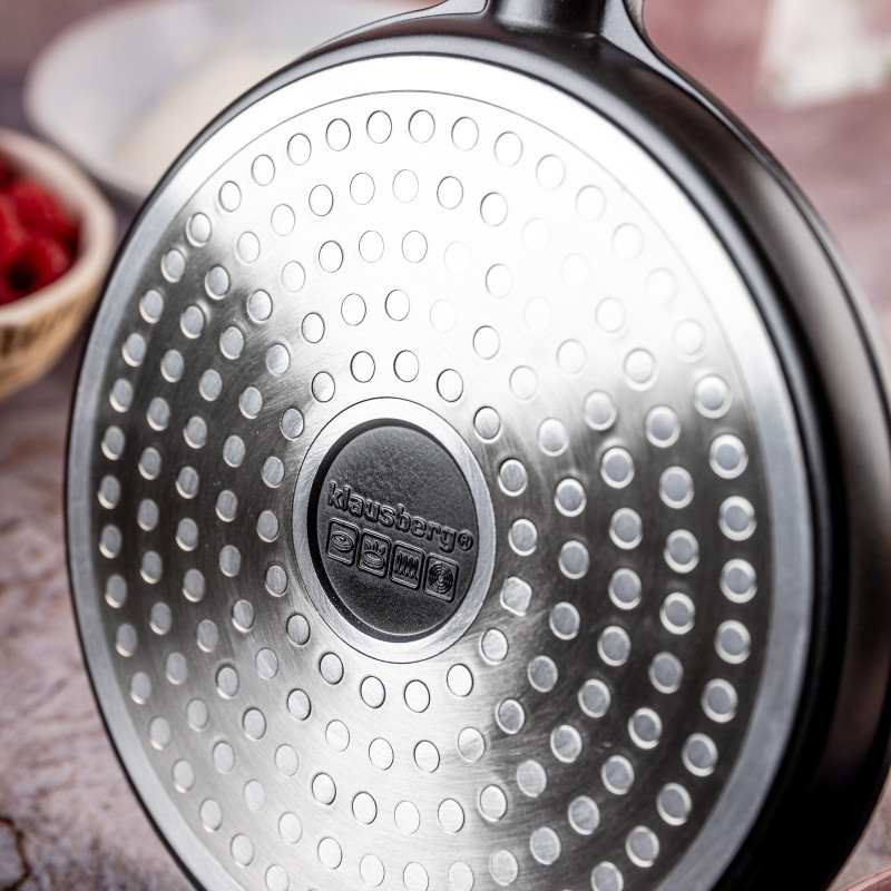 Тиган за палачинки Klausberg KB 7972, 18 см, Релефно дъно със слънце, Незалепващо покритие, Без PFOA, Индукция, Черен