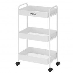 Подвижна етажерка Kinghoff KH 1942, 3 нива, 4 колелца въртящи се на 360 градуса, Бял