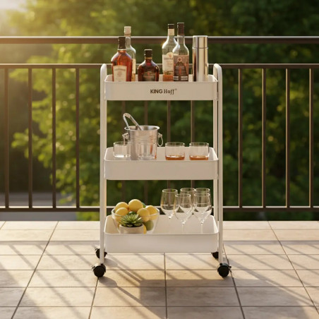 Подвижна етажерка Kinghoff KH 1942, 3 нива, 4 колелца въртящи се на 360 градуса, Бял