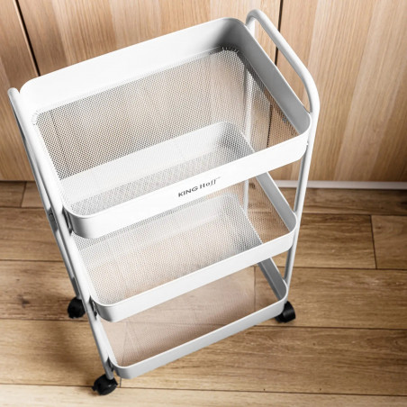 Подвижна етажерка Kinghoff KH 1942, 3 нива, 4 колелца въртящи се на 360 градуса, Бял