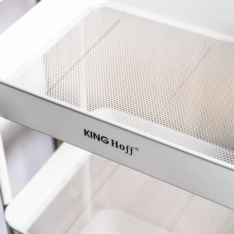 Подвижна етажерка Kinghoff KH 1942, 3 нива, 4 колелца въртящи се на 360 градуса, Бял