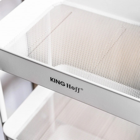 Подвижна етажерка Kinghoff KH 1942, 3 нива, 4 колелца въртящи се на 360 градуса, Бял