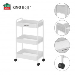 Подвижна етажерка Kinghoff KH 1942, 3 нива, 4 колелца въртящи се на 360 градуса, Бял