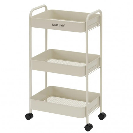 Подвижна етажерка Kinghoff KH 1943, 3 нива, 4 колелца въртящи се на 360 градуса, Бежов