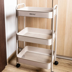 Подвижна етажерка Kinghoff KH 1943, 3 нива, 4 колелца въртящи се на 360 градуса, Бежов