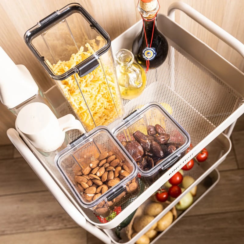 Подвижна етажерка Kinghoff KH 1943, 3 нива, 4 колелца въртящи се на 360 градуса, Бежов