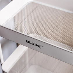 Подвижна етажерка Kinghoff KH 1943, 3 нива, 4 колелца въртящи се на 360 градуса, Бежов