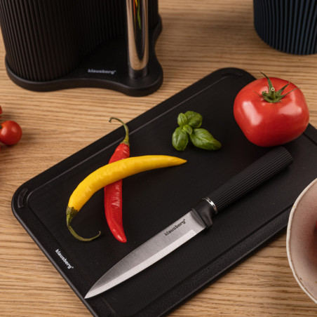 Комплект ножове Klausberg KB 7977, 8 части, Неръждаема стомана, Стойка, Държач за кухненска хартия, Черен