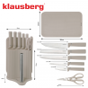 Комплект ножове Klausberg KB 7978, 8 части, Неръждаема стомана, Стойка, Държач за кухненска хартия, Бежов