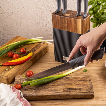 Комплект ножове Klausberg KB 7979, 6 части, Неръждаема стомана, Стойка, Графит/кафяв