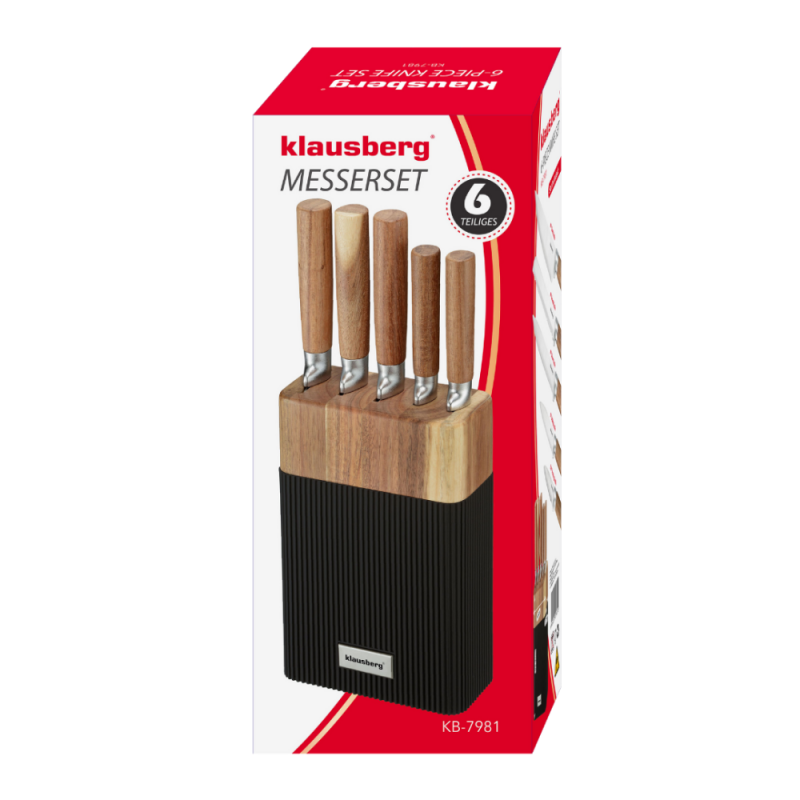 Комплект ножове Klausberg KB 7981, 6 части, Неръждаема стомана, Стойка, Кафяв/графит