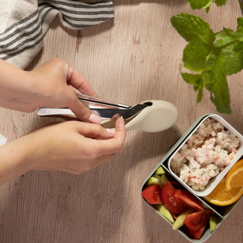 Комплект 3 бр прибори за хранене Kinghoff KH 1954, Силиконов калъф за съхранение, Неръждаема стомана, Сребрист