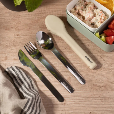 Комплект 3 бр прибори за хранене Kinghoff KH 1954, Силиконов калъф за съхранение, Неръждаема стомана, Сребрист