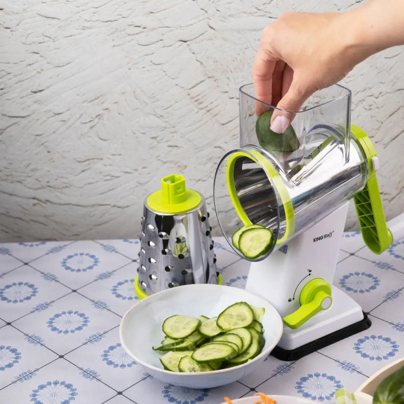 Ръчно ренде с 3 сменяеми приставки Kinghoff KH 1960, Неръждаема стомана, Бял/Зелен