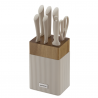 Комплект ножове Klausberg KB 7984, 8 части, Неръждаема стомана, Точило, Стойка от акациево дърво, Бежов/дървесен