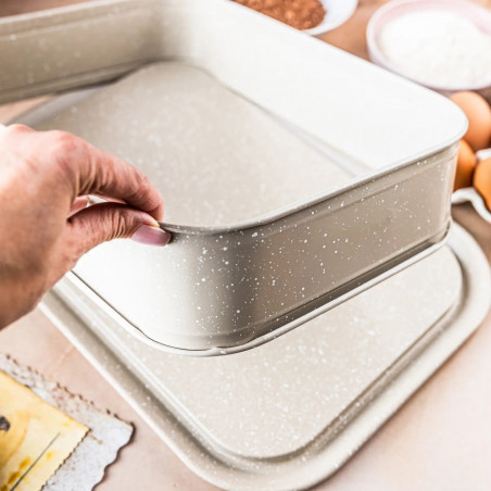 Форма за печене с падащо дъно Kinghoff KH 1978, 39x29x7.5 см, Мраморно покритие, Бежов