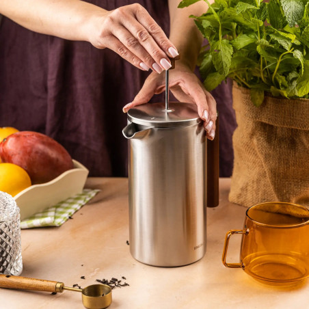 Френска преса за кафе/чай Kinghoff KH 1995, 1 л, Неръждаема стомана, Двойни стени, Инокс