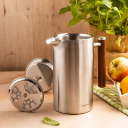 Френска преса за кафе/чай Kinghoff KH 1995, 1 л, Неръждаема стомана, Двойни стени, Инокс