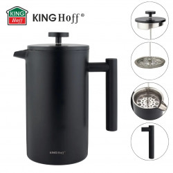 Френска преса за кафе/чай Kinghoff KH 1996, 1 л, Неръждаема стомана, Двойни стени, Черен