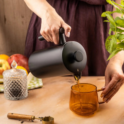 Френска преса за кафе/чай Kinghoff KH 1996, 1 л, Неръждаема стомана, Двойни стени, Черен