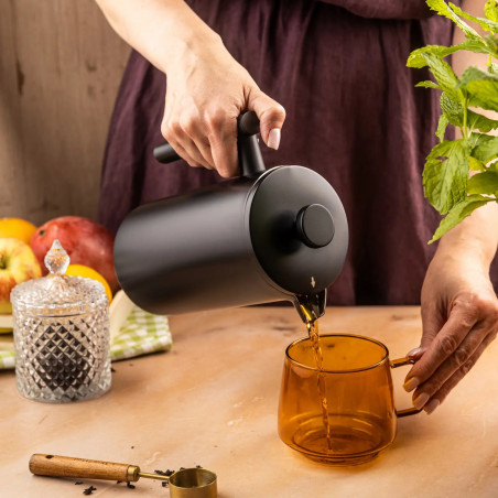 Френска преса за кафе/чай Kinghoff KH 1996, 1 л, Неръждаема стомана, Двойни стени, Черен