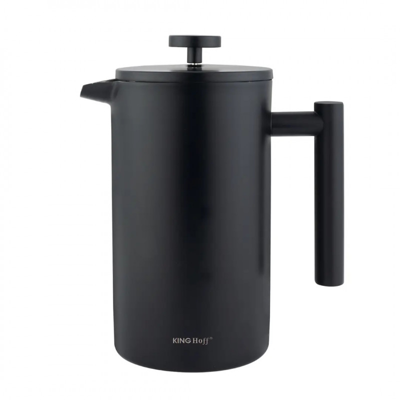 Френска преса за кафе/чай Kinghoff KH 1996, 1 л, Неръждаема стомана, Двойни стени, Черен