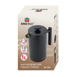 Френска преса за кафе/чай Kinghoff KH 1996, 1 л, Неръждаема стомана, Двойни стени, Черен