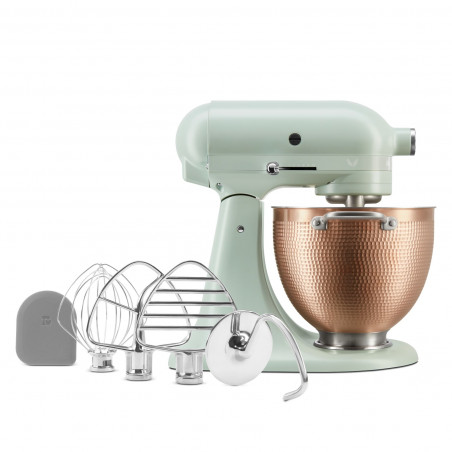 Планетарен миксер KitchenAid Artisan Blossom Exclusive Design 5KSM180LEELB, 300W, 4.7 л, Direct drive, 10 скорости, Накланяща се глава, Купа от кована мед, Билково зелен