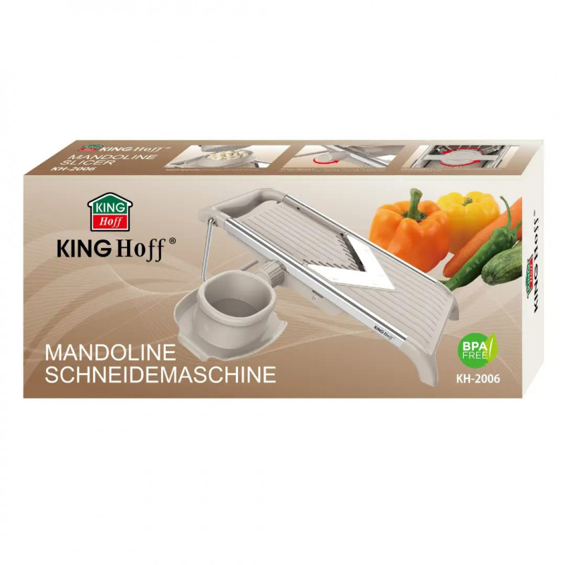 Ренде за зеленчуци Kinghoff KH 2006, Регулируема дебелина, V-образни остриета, Жулиен 5 мм, Бежов/Сив