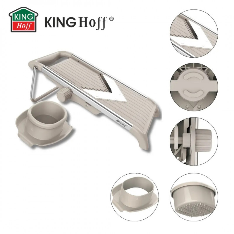 Ренде за зеленчуци Kinghoff KH 2006, Регулируема дебелина, V-образни остриета, Жулиен 5 мм, Бежов/Сив