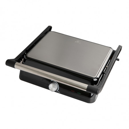 Електрическа скара Rosberg R51442M, 2000W, Грил, Незалепващи плочи-29х23 см, Отваряне на 180°C, Инокс/черен