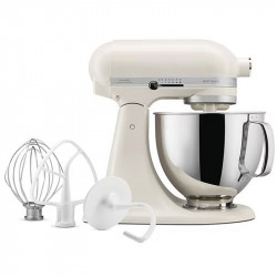 Планетарен миксер KitchenAid Artisan Monochrome White 5KSM156CXEPL, 300W, 4.7 л, Direct drive, 10 скорости, Накланяща се глава, Керамична купа, Порцеланово бял