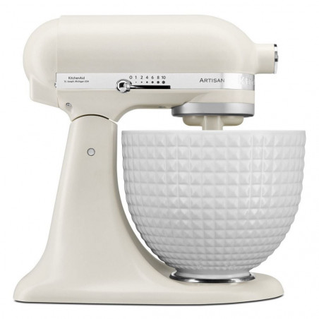 Планетарен миксер KitchenAid Artisan Monochrome White 5KSM156CXEPL, 300W, 4.7 л, Direct drive, 10 скорости, Накланяща се глава, Керамична купа, Порцеланово бял