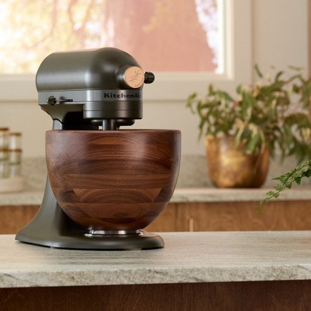 Планетарен миксер KitchenAid Artisan Evergreen 5KSM180WSEEG, 300W, 4.7 л, Direct drive, 10 скорости, Накланяща се глава, Купа от орехово дърво, Тъмнозелен/кафяв