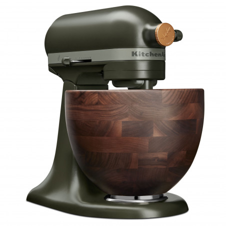 Планетарен миксер KitchenAid Artisan Evergreen 5KSM180WSEEG, 300W, 4.7 л, Direct drive, 10 скорости, Накланяща се глава, Купа от орехово дърво, Тъмнозелен/кафяв