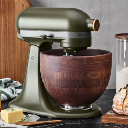 Планетарен миксер KitchenAid Artisan Evergreen 5KSM180WSEEG, 300W, 4.7 л, Direct drive, 10 скорости, Накланяща се глава, Купа от орехово дърво, Тъмнозелен/кафяв