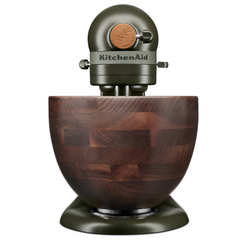 Планетарен миксер KitchenAid Artisan Evergreen 5KSM180WSEEG, 300W, 4.7 л, Direct drive, 10 скорости, Накланяща се глава, Купа от орехово дърво, Тъмнозелен/кафяв