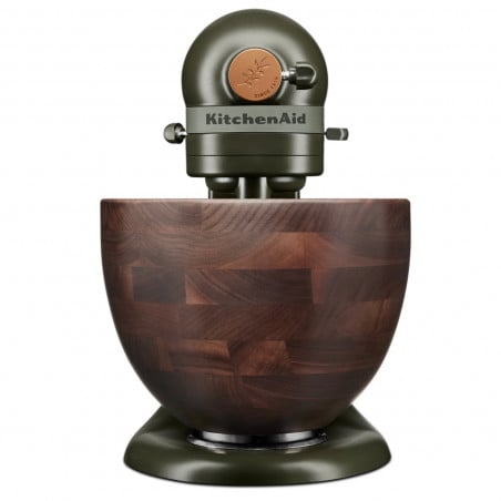 Планетарен миксер KitchenAid Artisan Evergreen 5KSM180WSEEG, 300W, 4.7 л, Direct drive, 10 скорости, Накланяща се глава, Купа от орехово дърво, Тъмнозелен/кафяв